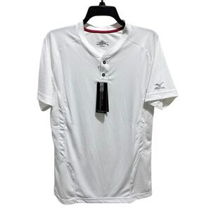 Mizuno Mens Size S Elite White 2-Button Baseball Jersey Short Sleeve